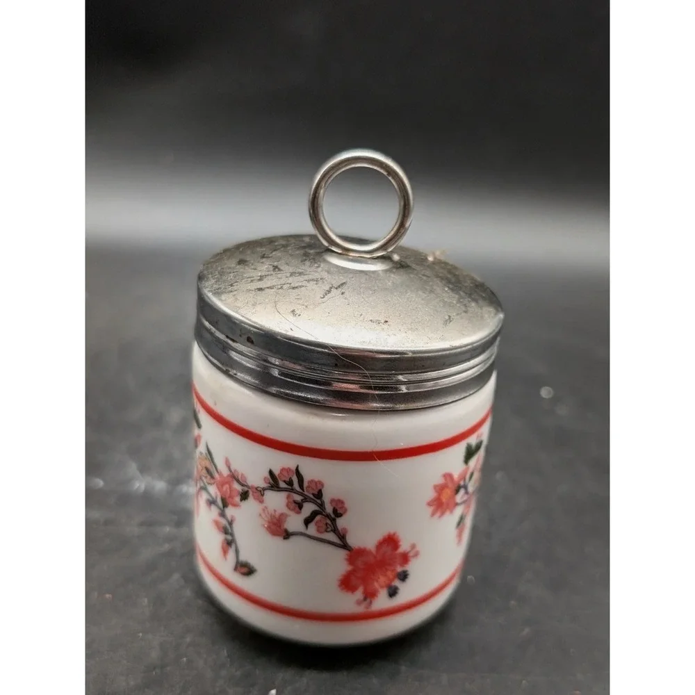 Williams-Sonoma Floral Porcelain Egg Coddler Red White Chinoiserie Poacher Lid